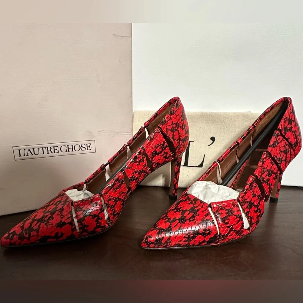 L’Autre Chose Red & Black Ayers Snake Print Heels NIB Size 35.5 - $415 Retail